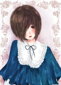 Rating: Safe Score: 0 Tags: 1girl blue_dress blush brown_eyes brown_hair dress frills hair_over_one_eye image long_sleeves looking_at_viewer open_mouth ribbon rose short_hair smile solo souseiseki striped vertical_stripes User: admin