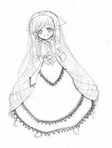 Rating: Safe Score: 0 Tags: 1girl :d blush dress full_body image long_hair long_sleeves looking_at_viewer monochrome open_mouth smile solo standing suiseiseki very_long_hair white_background User: admin