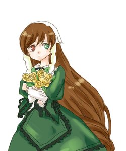 Rating: Safe Score: 0 Tags: 1girl brown_hair dress flower frills green_dress green_eyes heterochromia image long_hair long_sleeves looking_at_viewer red_eyes rose simple_background solo suiseiseki very_long_hair watering_can white_background yellow_rose User: admin