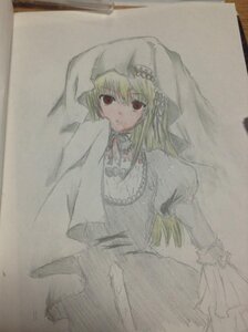 Rating: Safe Score: 0 Tags: 1girl bangs blonde_hair dress frills image long_hair long_sleeves looking_at_viewer puffy_sleeves red_eyes solo suigintou traditional_media veil User: admin