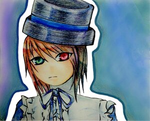 Rating: Safe Score: 0 Tags: 1girl blue_neckwear blue_ribbon brown_hair closed_mouth hat heterochromia image looking_at_viewer neck_ribbon red_eyes ribbon short_hair solo souseiseki wings User: admin