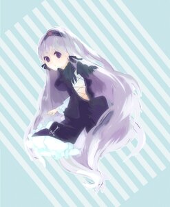 Rating: Safe Score: 0 Tags: 1girl black_dress dress frilled_sleeves frills hairband image long_hair long_sleeves purple_eyes ribbon silver_hair solo striped striped_background suigintou vertical_stripes very_long_hair white_hair User: admin