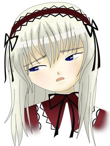 Rating: Safe Score: 0 Tags: 1girl bangs black_ribbon blue_eyes blush eyebrows_visible_through_hair hairband half-closed_eyes image lolita_hairband long_hair looking_at_viewer open_mouth portrait ribbon simple_background solo suigintou white_background User: admin