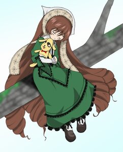 Rating: Safe Score: 0 Tags: 1girl brown_hair closed_eyes dress drill_hair frills green_dress hat image long_hair solo suiseiseki very_long_hair User: admin