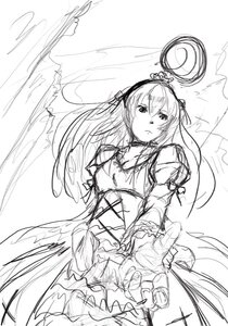 Rating: Safe Score: 0 Tags: 1girl dress greyscale image long_hair monochrome sketch solo suigintou wings User: admin