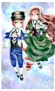 Rating: Safe Score: 0 Tags: 2girls blue_dress brown_hair dress green_dress green_eyes hat head_scarf heterochromia image long_hair long_sleeves looking_at_viewer multiple_girls pair red_eyes short_hair siblings sisters souseiseki suiseiseki twins very_long_hair white_legwear User: admin