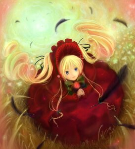 Rating: Safe Score: 0 Tags: 1girl blonde_hair blue_eyes bonnet bow dress feathers flower green_bow image long_hair long_sleeves looking_at_viewer red_dress rose shinku solo twintails very_long_hair User: admin