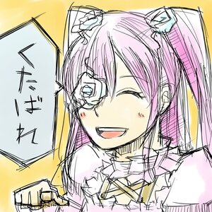 Rating: Safe Score: 0 Tags: 1girl :d bare_shoulders blush closed_eyes dress image kirakishou long_hair open_mouth pink_hair sketch smile solo yellow_background User: admin