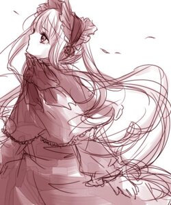 Rating: Safe Score: 0 Tags: 1girl bow capelet dress floating_hair frills hairband image long_hair long_sleeves looking_at_viewer looking_back monochrome shinku simple_background sketch solo twintails very_long_hair white_background User: admin
