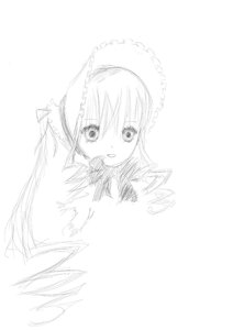 Rating: Safe Score: 0 Tags: 1girl :d blush eyebrows_visible_through_hair image long_hair looking_at_viewer monochrome open_mouth shinku signature simple_background sketch smile solo striped vertical_stripes white_background User: admin