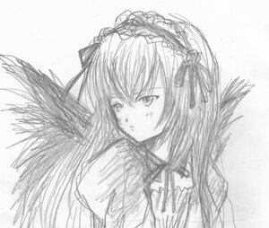 Rating: Safe Score: 0 Tags: 1girl akemi_homura akuma_homura black_wings dress feathered_wings greyscale hairband image long_hair looking_at_viewer monochrome simple_background solo suigintou upper_body white_background wings User: admin