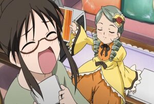 Rating: Safe Score: 0 Tags: 2girls :d blush closed_eyes frills glasses holding image indoors kanaria kusabue_mitsu long_sleeves multiple_girls open_mouth smile solo standing User: admin