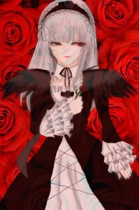 Rating: Safe Score: 0 Tags: 1girl dress feathers flower frills gothic_lolita hairband image lolita_fashion long_hair looking_at_viewer red_eyes red_flower red_rose ribbon rose solo suigintou wings User: admin