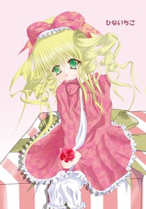 Rating: Safe Score: 0 Tags: 1girl :d blonde_hair bow dress drill_hair flower frills green_eyes hina_ichigo hinaichigo image long_sleeves looking_at_viewer open_mouth pink_bow pink_dress ribbon sitting smile solo User: admin