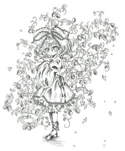 Rating: Safe Score: 0 Tags: 1girl bug butterfly flower hat hinaichigo image insect leaf long_sleeves looking_at_viewer monochrome saigyouji_yuyuko solo traditional_media User: admin