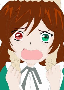 Rating: Safe Score: 0 Tags: 1girl black_ribbon braid brown_hair fang green_eyes image neck_ribbon open_mouth ribbon simple_background solo suiseiseki User: admin