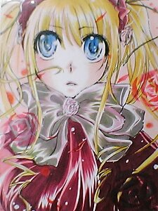 Rating: Safe Score: 0 Tags: 1girl bangs blonde_hair blue_eyes flower image long_hair looking_at_viewer rose shinku solo traditional_media twin_drills twintails User: admin