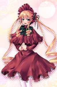 Rating: Safe Score: 0 Tags: 1girl :d blonde_hair blue_eyes blush bonnet bow bowtie capelet dress drill_hair image long_hair long_sleeves looking_at_viewer open_mouth red_capelet red_dress shinku solo standing twintails User: admin