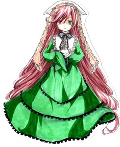 Rating: Safe Score: 0 Tags: 1girl dress frills green_dress green_eyes hat heterochromia image lolita_fashion long_hair long_sleeves looking_at_viewer red_eyes solo standing suiseiseki very_long_hair white_background User: admin