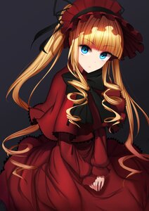 Rating: Safe Score: 0 Tags: 1girl blonde_hair blue_eyes bow capelet dress drill_hair hairband image long_hair long_sleeves looking_at_viewer red_capelet red_dress ribbon shinku solo User: admin