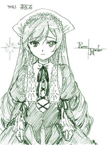 Rating: Safe Score: 0 Tags: 1girl braid dress frills hat image long_hair long_sleeves looking_at_viewer monochrome ribbon solo star_(symbol) suiseiseki very_long_hair white_background User: admin