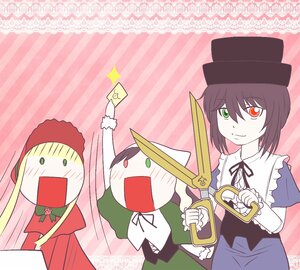 Rating: Safe Score: 0 Tags: dress green_dress green_eyes hat heterochromia image multiple multiple_girls red_eyes ribbon short_hair siblings sisters souseiseki suiseiseki tagme top_hat User: admin