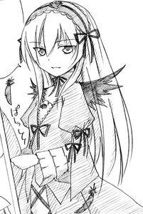 Rating: Safe Score: 0 Tags: 1girl cowboy_shot cross-laced_clothes dress feathers flower frilled_sleeves frills greyscale grin hairband image lolita_hairband long_hair long_sleeves looking_at_viewer monochrome parted_lips ribbon rose rozen_maiden simple_background smile solo suigintou takami_ryou teeth very_long_hair white_background wings User: admin