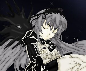 Rating: Safe Score: 0 Tags: 1girl auto_tagged black_dress black_wings closed_eyes dress feathered_wings flower frills hairband image long_hair long_sleeves monochrome ribbon rose sleeping solo sparkle suigintou upper_body wings User: admin