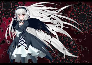 Rating: Safe Score: 0 Tags: 1girl black_dress black_ribbon blush dress eyebrows_visible_through_hair flower frills gothic_lolita hairband image juliet_sleeves letterboxed lolita_fashion lolita_hairband long_hair long_sleeves looking_at_viewer petals puffy_sleeves red_eyes ribbon rose smile solo suigintou very_long_hair wings User: admin