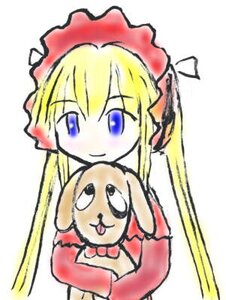 Rating: Safe Score: 0 Tags: 1girl blonde_hair blue_eyes blush bow hat image long_hair shinku simple_background smile solo upper_body white_background User: admin