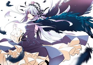 Rating: Safe Score: 0 Tags: 1girl black_feathers black_ribbon black_wings dress feathers flower frilled_sleeves frills hairband image lolita_hairband long_hair long_sleeves looking_at_viewer looking_back open_mouth purple_eyes ribbon silver_hair solo suigintou wings User: admin