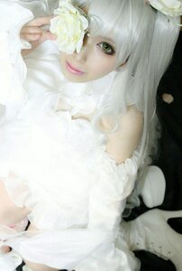 Rating: Safe Score: 0 Tags: 1girl dress flower green_eyes kirakishou lips long_hair makeup solo white_dress white_hair white_theme User: admin