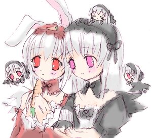 Rating: Safe Score: 0 Tags: animal_ears auto_tagged black_dress black_wings blush chibi detached_collar dress flower hairband image long_sleeves looking_at_viewer multiple_girls smile solo suigintou white_background wings User: admin