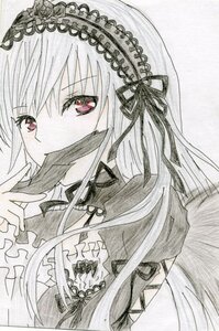 Rating: Safe Score: 0 Tags: 1girl bangs black_ribbon dress flower frills hairband image long_hair long_sleeves looking_at_viewer pink_eyes ribbon rose silver_hair simple_background solo suigintou traditional_media white_background wings User: admin