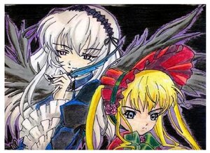 Rating: Safe Score: 0 Tags: 2girls black_wings blonde_hair bow dress frills hairband image long_hair long_sleeves looking_at_viewer marker_(medium) multiple_girls pair shinku silver_hair suigintou traditional_media twintails wings User: admin