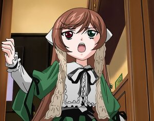 Rating: Safe Score: 0 Tags: 1girl auto_tagged brown_hair dress frills green_dress green_eyes heterochromia image indoors long_hair long_sleeves looking_at_viewer open_mouth red_eyes ribbon solo suiseiseki tears upper_body User: admin