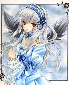 Rating: Safe Score: 0 Tags: 1girl blue_dress colored_pencil_(medium) detached_collar dress frilled_sleeves frills hairband image lolita_fashion long_hair long_sleeves looking_at_viewer marker_(medium) pastel_(medium) puffy_sleeves red_eyes ribbon rose shikishi silver_hair smile solo suigintou traditional_media wings User: admin