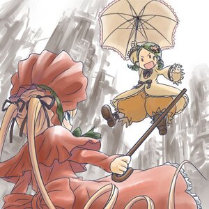 Rating: Safe Score: 0 Tags: 3girls blonde_hair blue_eyes bonnet dress flying green_hair hat holding_umbrella image kanaria long_hair long_sleeves multiple_girls outdoors pair parasol shinku suigintou twintails umbrella User: admin