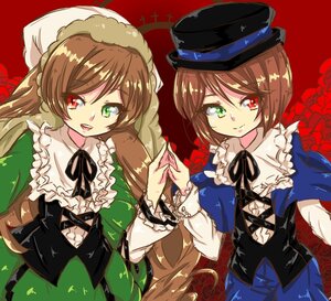 Rating: Safe Score: 0 Tags: 2girls brown_hair dress frills green_dress green_eyes hat heterochromia holding_hands image long_hair long_sleeves looking_at_viewer multiple_girls open_mouth pair red_eyes short_hair siblings sisters smile souseiseki suiseiseki top_hat twins very_long_hair User: admin