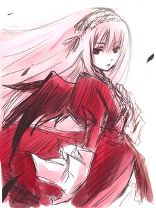 Rating: Safe Score: 0 Tags: 1girl dress frills hairband image long_hair long_sleeves looking_at_viewer looking_back red_eyes sketch solo suigintou very_long_hair User: admin