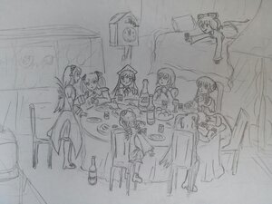 Rating: Safe Score: 0 Tags: 6+girls image long_hair multiple multiple_girls sitting sketch tagme traditional_media wings User: admin