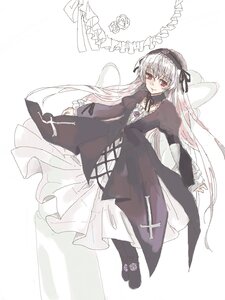 Rating: Safe Score: 0 Tags: 1girl black_dress black_footwear blush dress flower frills full_body hairband image long_hair long_sleeves looking_at_viewer red_eyes ribbon rose silver_hair smile solo suigintou very_long_hair white_background wings User: admin