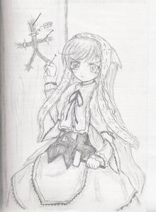Rating: Safe Score: 0 Tags: 1girl dress frills greyscale holding image long_hair long_sleeves looking_at_viewer monochrome ribbon scissors solo suiseiseki very_long_hair User: admin