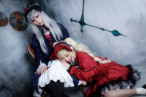 Rating: Safe Score: 0 Tags: 2girls blonde_hair closed_eyes dress frills hairband lap_pillow long_hair multiple_cosplay multiple_girls rain red_dress red_eyes shinku siblings sisters sitting sleeping tagme User: admin