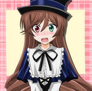 Rating: Safe Score: 0 Tags: 1girl blue_dress blush brown_hair commentary_request costume_switch dress frills green_eyes hat heterochromia image long_hair long_sleeves open_mouth plaid_background red_eyes ribbon rozen_maiden solo souseiseki suiseiseki takumi_(rozen_garten) top_hat upper_body very_long_hair User: admin
