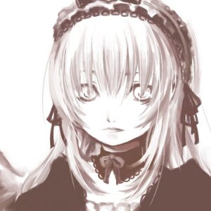 Rating: Safe Score: 0 Tags: 1girl bangs closed_mouth gothic_lolita hairband image lolita_fashion long_hair looking_at_viewer monochrome simple_background solo suigintou white_background User: admin