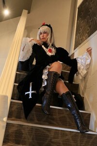 Rating: Safe Score: 0 Tags: 1girl 3d blonde_hair boots cross-laced_footwear dress frills gothic_lolita knee_boots lolita_fashion photo sitting solo suigintou User: admin