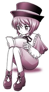 Rating: Safe Score: 0 Tags: 1girl book boots capelet eyebrows_visible_through_hair full_body hat image long_sleeves monochrome pantyhose ribbon short_hair sitting solo souseiseki User: admin