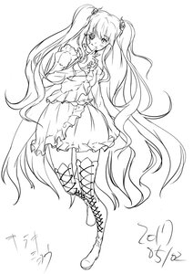 Rating: Safe Score: 0 Tags: 1girl blush boots cross-laced_footwear dress full_body greyscale hair_ornament hatsune_miku image kirakishou knee_boots lace-up_boots lineart long_hair long_sleeves looking_at_viewer monochrome signature smile solo thigh_boots thighhighs twintails very_long_hair User: admin