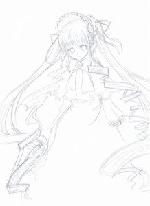 Rating: Safe Score: 0 Tags: 1girl bow bowtie dress frills image long_hair long_sleeves looking_at_viewer monochrome shinku simple_background sketch solo standing twintails very_long_hair white_background User: admin